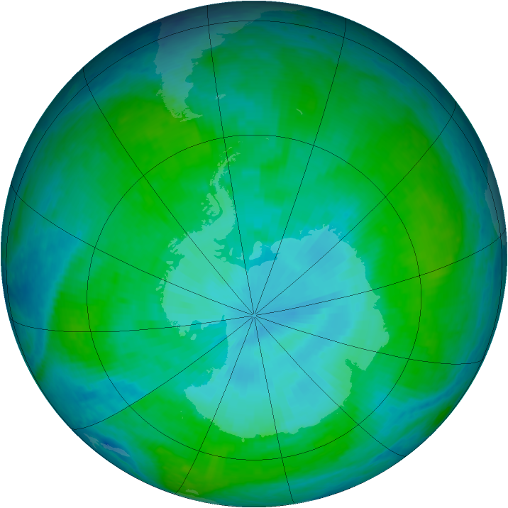 Antarctic ozone map for 08 January 2004